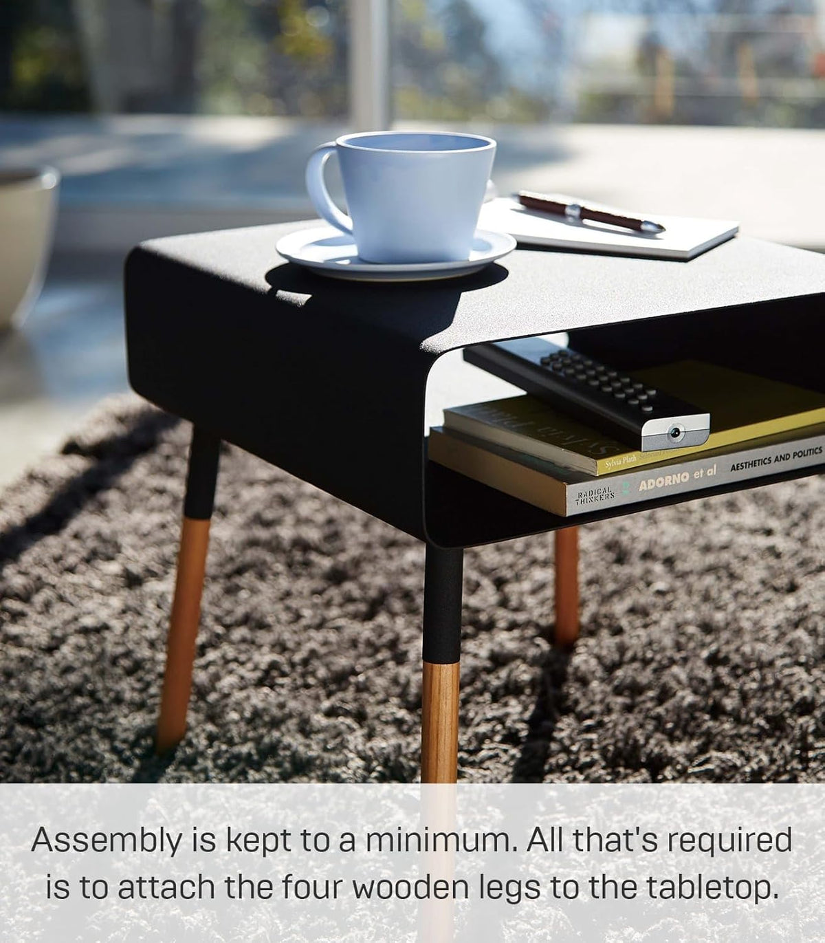 Yamazaki 4230 PLAIN Low Side Table, black, Steel/Wood, 35 x 35 x 35 cm
