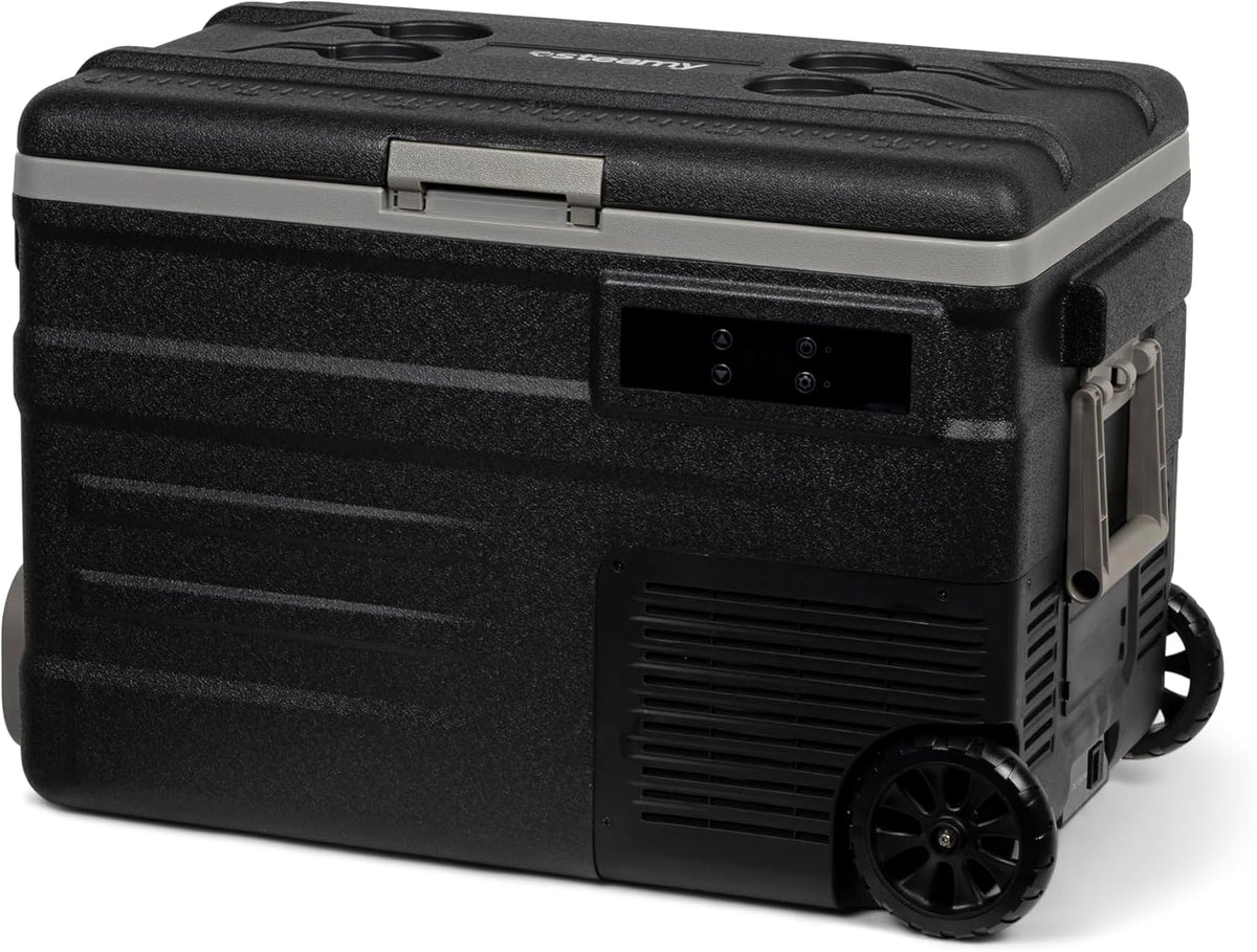 Steamy-E Single Zone 45 Roller, Elektrische Compressor Koelbox met wielen, 45 Liter, Zwart, 12V/230V, voor vriezen en koelen van -20 tot +20, ideaal voor op de camping