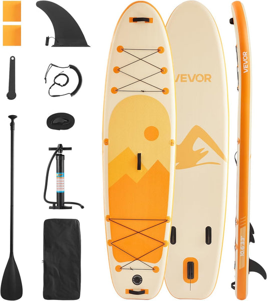 VEVOR Opblaasbaar stand-up paddleboard, met bordaccessoires, pomp, peddel, vin, telefoontas, rugzak, enkelriem, reparatieset, antislip deck voor jongeren en volwassenen