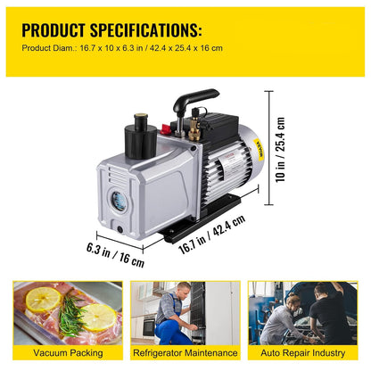Vacuümpomp – Vacuum Pomp – Onderdrukpomp – Airco Vacuümpomp – 12 CFM 1 PK – Hoog Efficiënt – Aluminium Behuizing