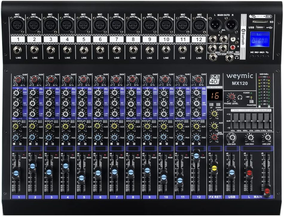 MX-120 professionele mix (12-kanalen), DSP effector voor het opnemen van DJ podium karaoke, met USB drive voor opname ingang, XLR microfoonstekker, 48V voeding, RCA uitgang
