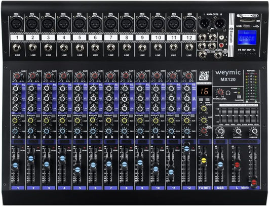 MX-120 professionele mix (12-kanalen), DSP effector voor het opnemen van DJ podium karaoke, met USB drive voor opname ingang, XLR microfoonstekker, 48V voeding, RCA uitgang