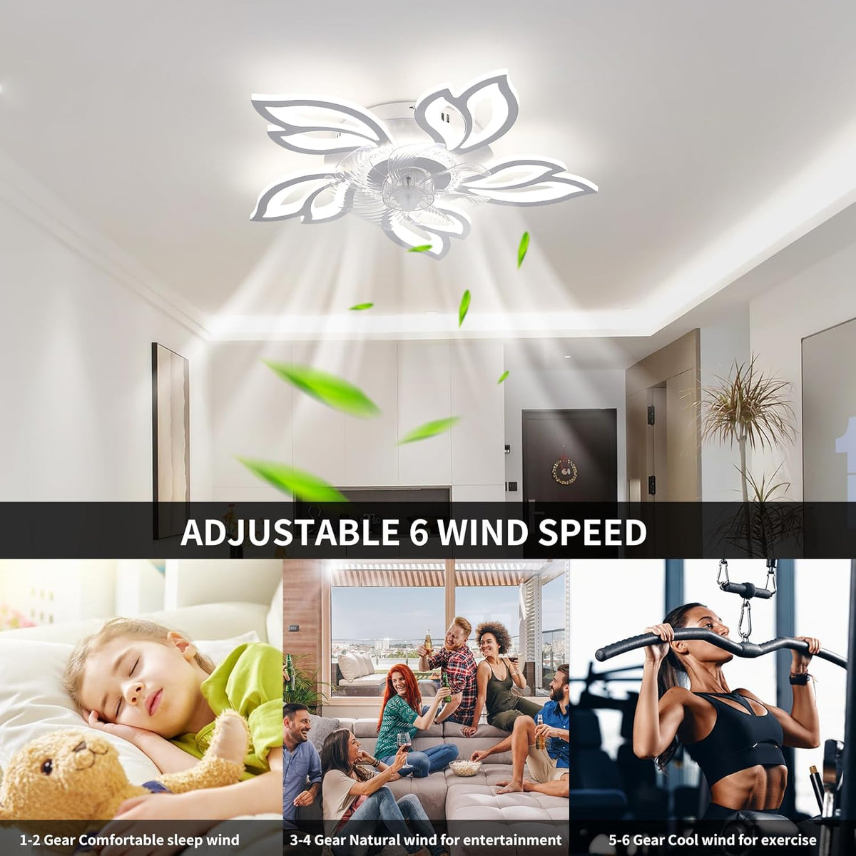 Plafondventilator met verlichting, plafondventilator met 6 snelheden, 3 kleuren, met lichtgevende afstandsbediening, inbouwplafondventilator, moderne led-kroonluchter met verlichting voor