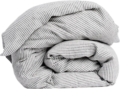 My Linen Home Dekbed van gewassen linnen (100% steenwashed), 150 x 200 cm, hypoallergene strepen, thermoregulatie en ademend vermogen, machinewasbaar