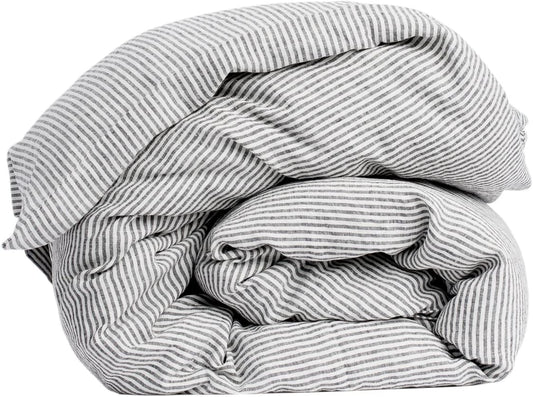 My Linen Home Dekbed van gewassen linnen (100% steenwashed), 150 x 200 cm, hypoallergene strepen, thermoregulatie en ademend vermogen, machinewasbaar