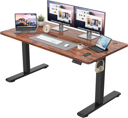 JUMMICO In hoogte verstelbaar bureau, compleet tafelblad, elektrisch bureau, in hoogte verstelbaar met geheugenfunctie, state-tafel, computertafel, 140 x 60 cm, bruin