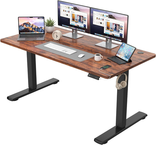 JUMMICO In hoogte verstelbaar bureau, compleet tafelblad, elektrisch bureau, in hoogte verstelbaar met geheugenfunctie, state-tafel, computertafel, 140 x 60 cm, bruin