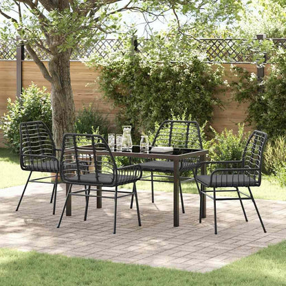 Tuinmeubelset, 5 stuks, zwart, polyrotan, zitgroep met stoelen en tafel, balkonmeubelset voor terras, tuin, balkon - QUORE