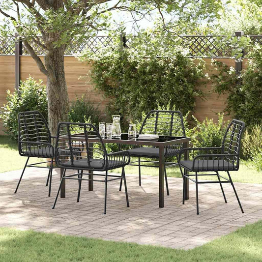 Tuinmeubelset, 5 stuks, zwart, polyrotan, zitgroep met stoelen en tafel, balkonmeubelset voor terras, tuin, balkon - QUORE