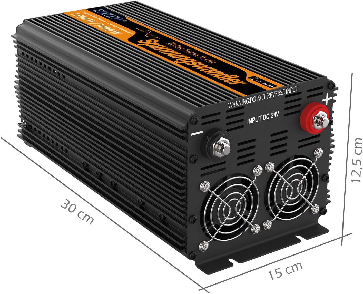 EDECOA Omvormer Zuivere Sinus 1500 W 24 V 230 V 3000W Omvormer 24V 230V Spanningsomvormer Inverter Pure Sine Wave met Afstandsbediening LCD Scherm 2 EU Stopcontact en Kabel