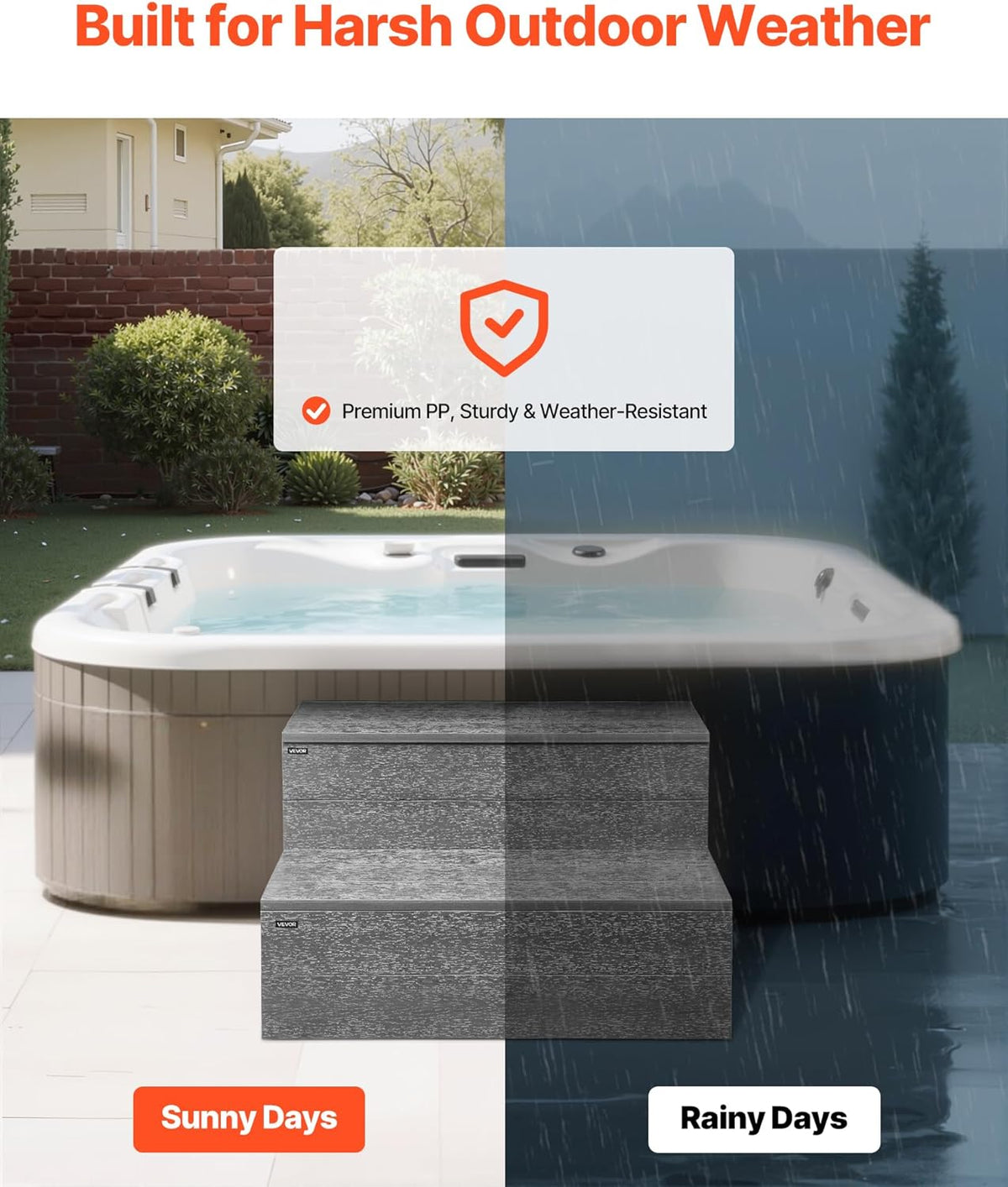 VEVOR Hot Tub Step, 2-traps Spa Outdoor Trap, Heavy Duty 635 mm brede HEUPEN Bovengronds Opblaasbare Zwembadladder met 600 Lbs Gewichtscapaciteit, Multifunctioneel voor veranda, terras, terras, terras