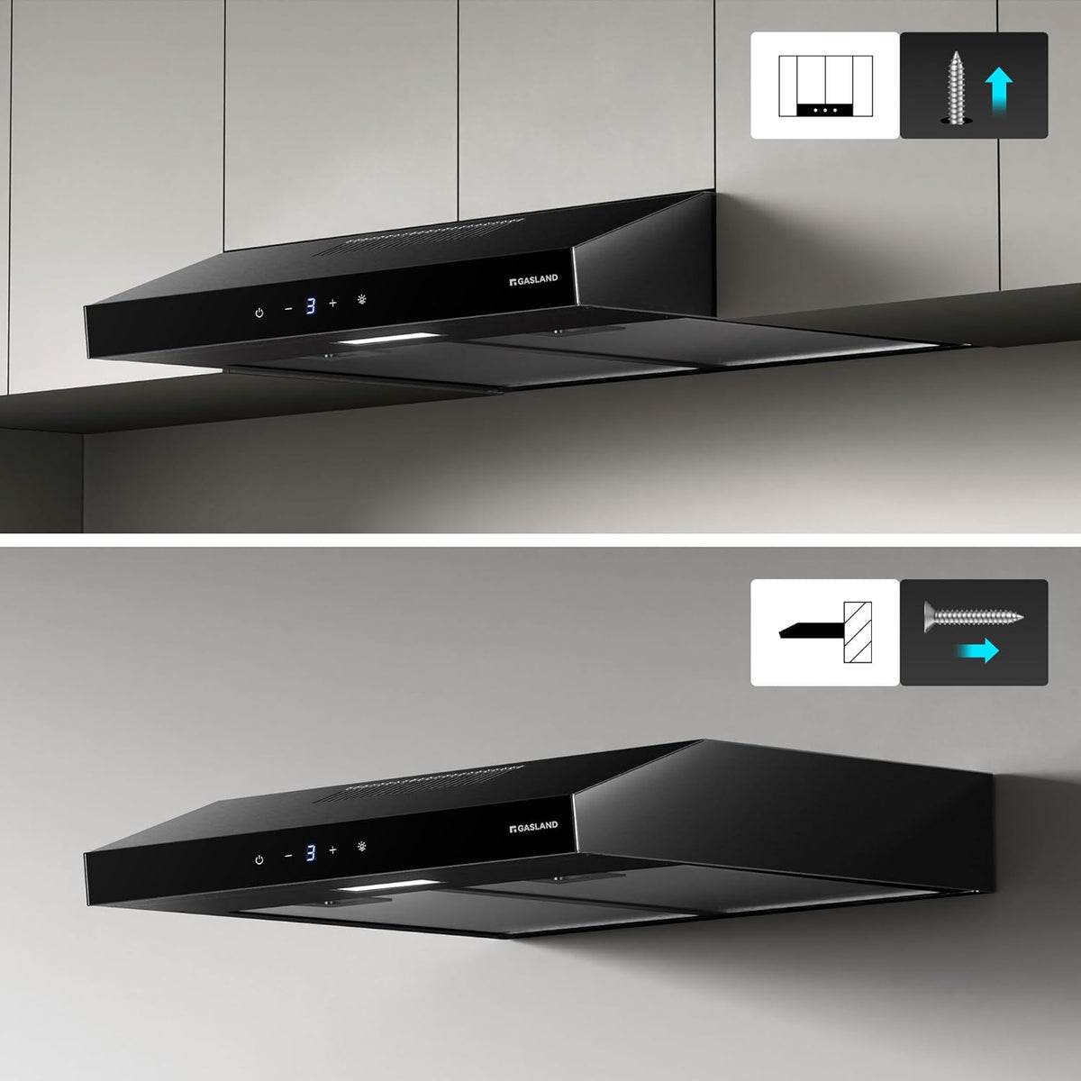 GASLAND Chef SR60BS 60 cm 202 m³/uur Stille Afzuigkap met Touch Control Zwart Stalen Afzuigkap met CF158 Geactiveerd Koolstoffilter