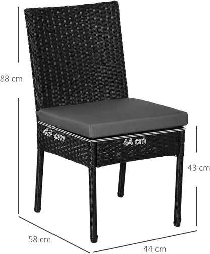 Tuinstoelen – Garden Stoelen – Balkonstoelen – Terrasstoelen – Kunststof Rieten Stoelen – Met Kussen – Gepoedercoat Metalen Frame – Zwarte Kleur