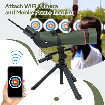 Svbony SA412 20-60x80 Spotting Scopes met WIFI-Camera, HD-Spotting Scope met Desktop Statief, Schuine Lange Afstand Spotter Scope, FMC Waterdichte Mistbestendige Spotting Scope voor Doelschieten