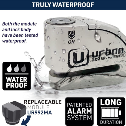 Urban UR14S Anti-diefstal Hangslot Motorfiets Remschijfslot, 120 dB alarm, 14 mm