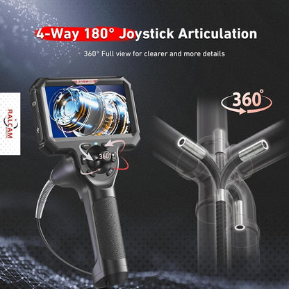 Ralcam endoscoopcamera 6,2 mm endoscoopcamera - 360° inspectiecamera met licht 5,0" HD 1280x720 pijpcamera, camera's met 6 LED's, IP67 waterdichte 1,5 m semi-rigide pijpcamera telescopische camera