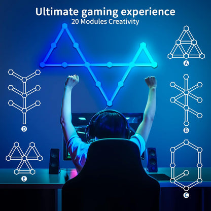 Aogled Wandlampen Hexagon LED-stripverlichting Smart Wi-Fi RGB-lichtpanelen met doe-het-zelfdecoratie, audiosynchronisatie, sfeerdetectie,voor woonkamer, e-sportruimte, 9+9 LED-panelen