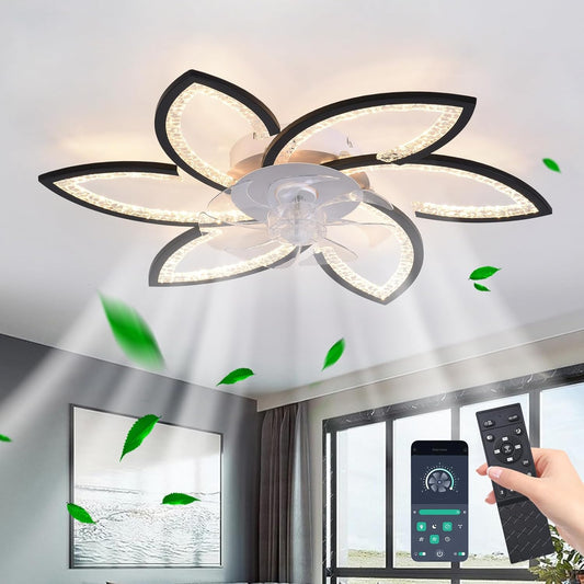 Plafondventilator met licht en afstandsbediening, moderne led-plafondventilator met variabele intensiteit, stille omkeerbare motor met windsnelheid, verstelbaar, voor woonkamer, 78 cm, zwart
