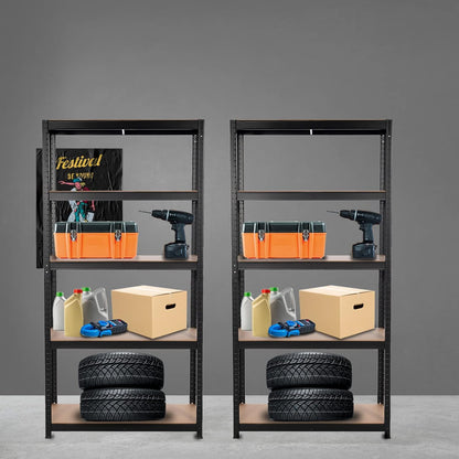 Set van 2 metalen rekken in set Hans Plus, 90 x 40 x 180 cm, met frame van zwart staal, met 5 verstelbare planken, belastbaar tot 875 kg, voor privé en professioneel gebruik