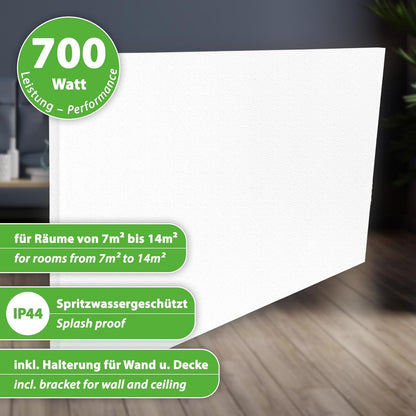 Elektrische Verwarming – Infrarood Paneel – Badkamer Verwarming – Extra Verwarming – Wand- en Plafondverwarming – 700 Watt – 120 x 60 cm – IP44 Waterbestendig – Energiezuinig