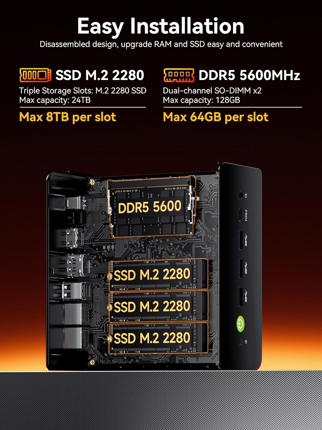 Mini Gaming PC AMD Ryzen 7 H 255 (Upgrade 8745HS, 4.9 GHz), Mini PC barebone Support DDR5, PCIE 4.0 x4, Mini Computer with USB4.0 | 2.5G LAN | Quad 4K Display | Oculink – for gaming