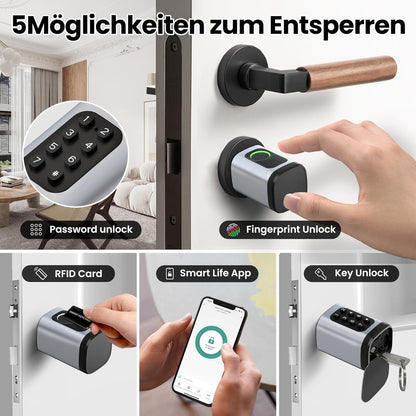 AVATTO Smart deurslot met vingerafdruk en wachtwoord voor 60-90 mm deur, lengte van de sluitcilinder is instelbaar, met sleutel, IC-kaart, ondersteunt Smart Life App afstandsbediening