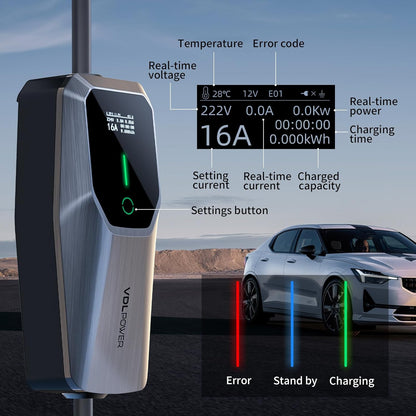 Type 2 oplaadkabel 11 kW, EV oplader driefasig CEE 16A | 5M mobiele Wallbox laadstation instelbare stroom en instelling starttijd voor alle elektrische voertuigen EV PHEV IEC 62196-2