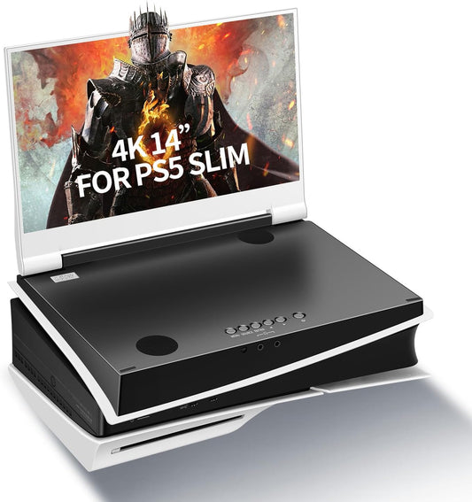 G-STORY 14 inch IPS 4k 60Hz portable gaming monitor, integrated in PS5 Slim (not included), 3840 x 2160 with 2 HDMI ports, FreeSync, 2 integrated multimedia stereo speakers - QUORE