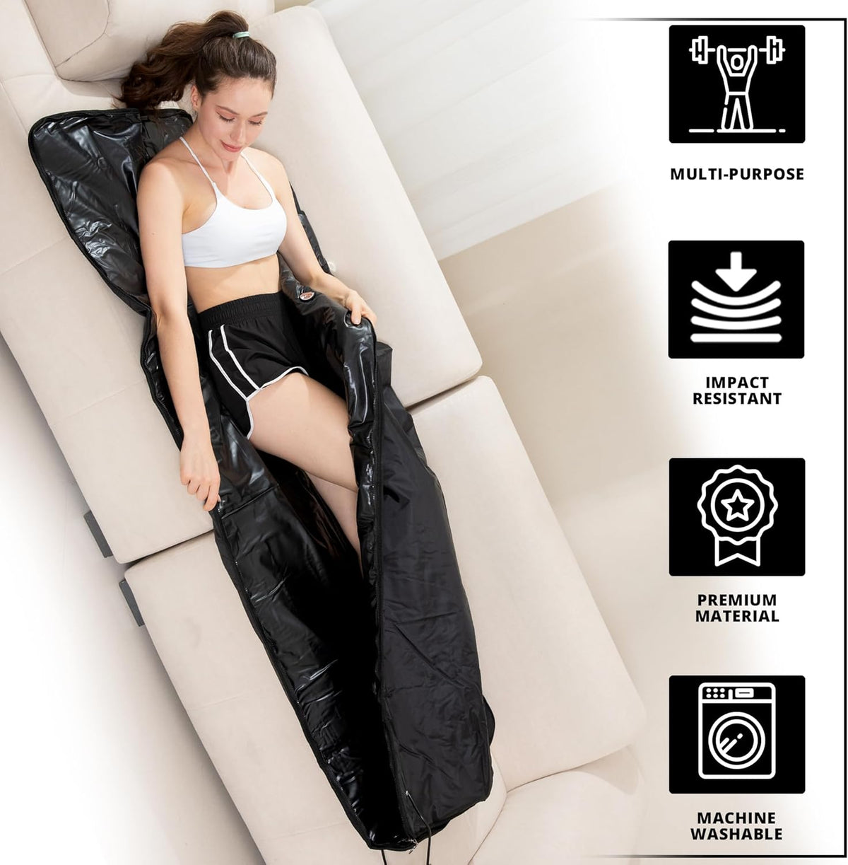 MAXSTRENGTH Sauna Blanket Infrared for Weight Loss and Detox | 35-70°C Adjustable Heat | 180 x 160 cm | Home Spa Therapy Blanket for Relaxation and Muscle Recovery (Black, Full Body, 180 x 160 cm) - QUORE