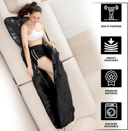 MAXSTRENGTH Sauna Blanket Infrared for Weight Loss and Detox | 35-70°C Adjustable Heat | 180 x 160 cm | Home Spa Therapy Blanket for Relaxation and Muscle Recovery (Black, Full Body, 180 x 160 cm) - QUORE