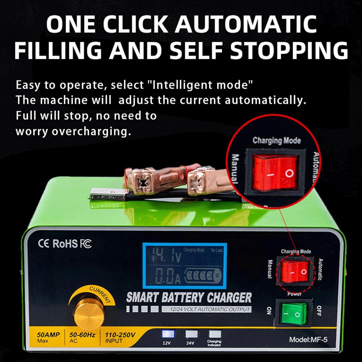 Slimme Batterijlader – Acculader – Oplader – Accubehouder – Batterijstarter – Roestvrijstalen Behuizing – Automatische LED-Display Veiligheidssysteem