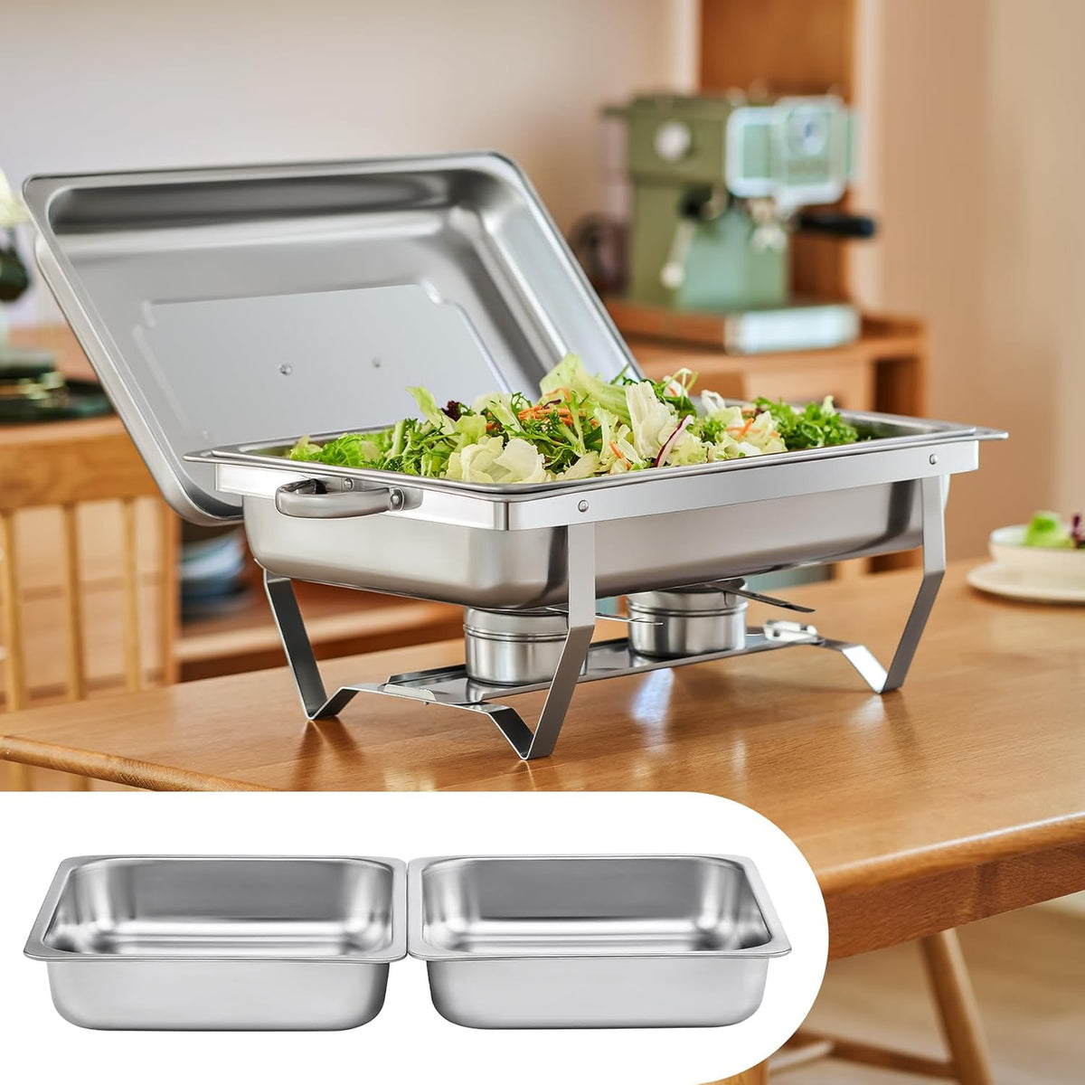 Wilprep Chafing dish set 9L RVS, 2 pakken met 2 grote GN 1/1 & 4 halve pannen GN 1/2 voor bruiloft, feest, banket, catering evenement