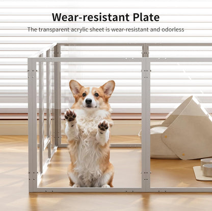 Doorzichtige acryl hondenspeelbox voor binnen - 130 cm 10 panelen huisdierbox voor kleine honden en katten, buitengebruik met deur, eenvoudig te monteren en schoon te maken (wit-10, 23 inch, 10
