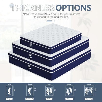 Matras, 160 x 200 cm, hoogte 30 cm, 7-zones orthopedische pocketveringmatras met Comfort geheugenschuimlaag, 101 nachten testslapen (160 x 200 x 30 cm)