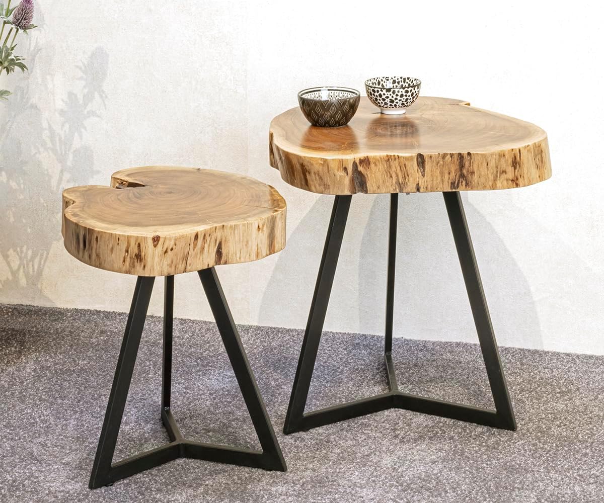 HAKU Bijzettafel acacia, zwart, Massief hout, metaal - Maat: H 50 cm x Ø 45 cm, Stijl: Stedelijk Collectief