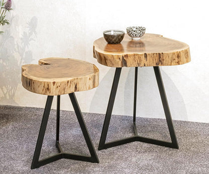 HAKU Bijzettafel acacia, zwart, Massief hout, metaal - Maat: H 50 cm x Ø 45 cm, Stijl: Stedelijk Collectief