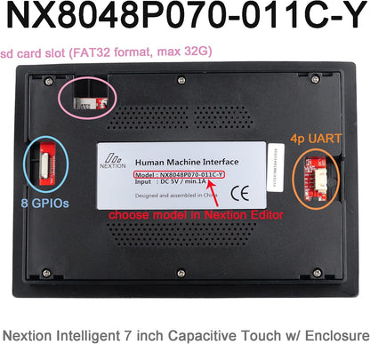 Nextion Intelligent 7 inch HMI Display 5V capacitief touchscreen 800 x 480 TFT-LCD met behuizing voor Arduino ESP32 (NX8048P070-011C-Y)