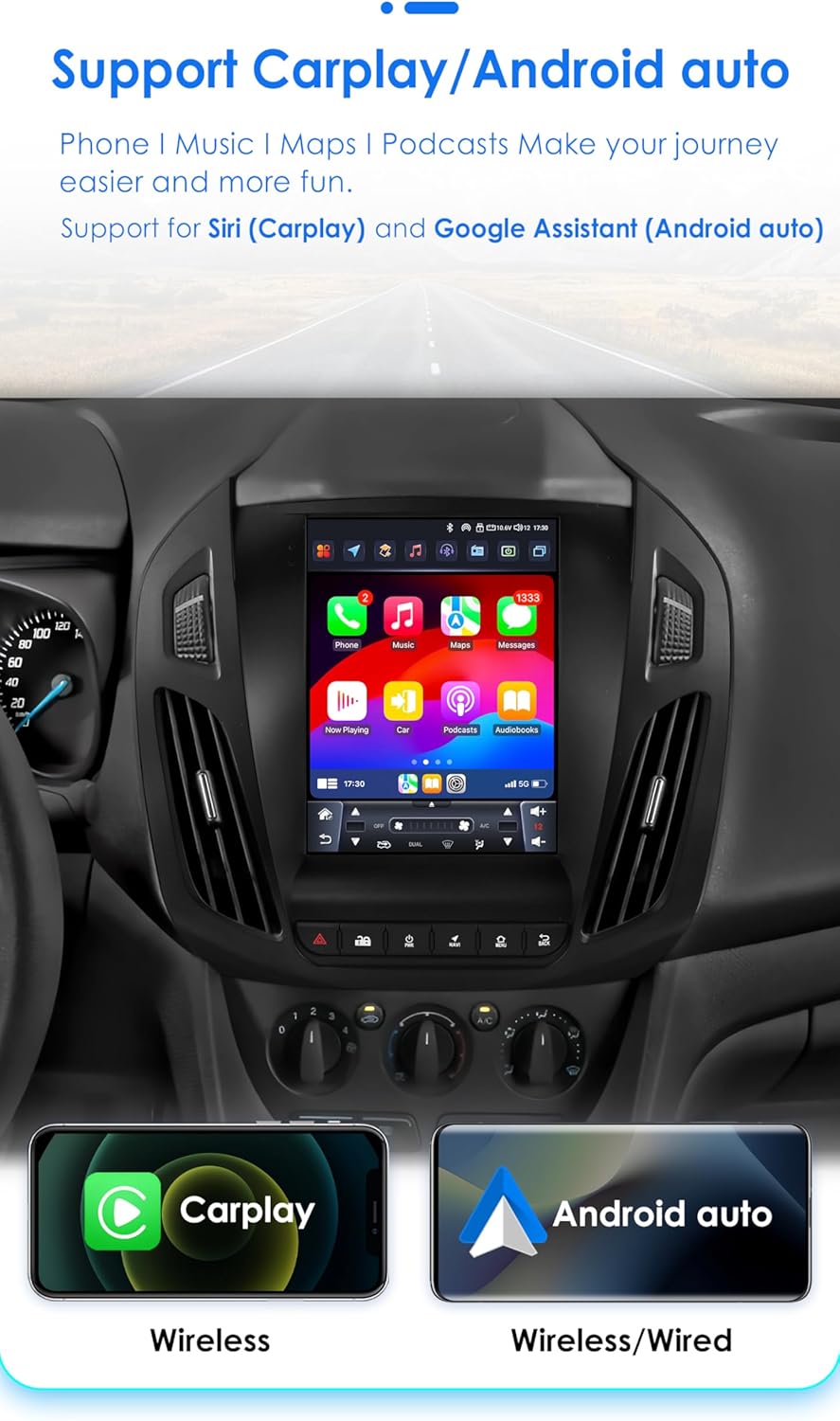 Android 14 Autoradio – Navigatiesysteem – Multimedia Speler – Touchscreen Headunit – Apple CarPlay Android Auto – 9,7 Inch QLED Display – 8-Core Processor 4G WiFi Bluetooth