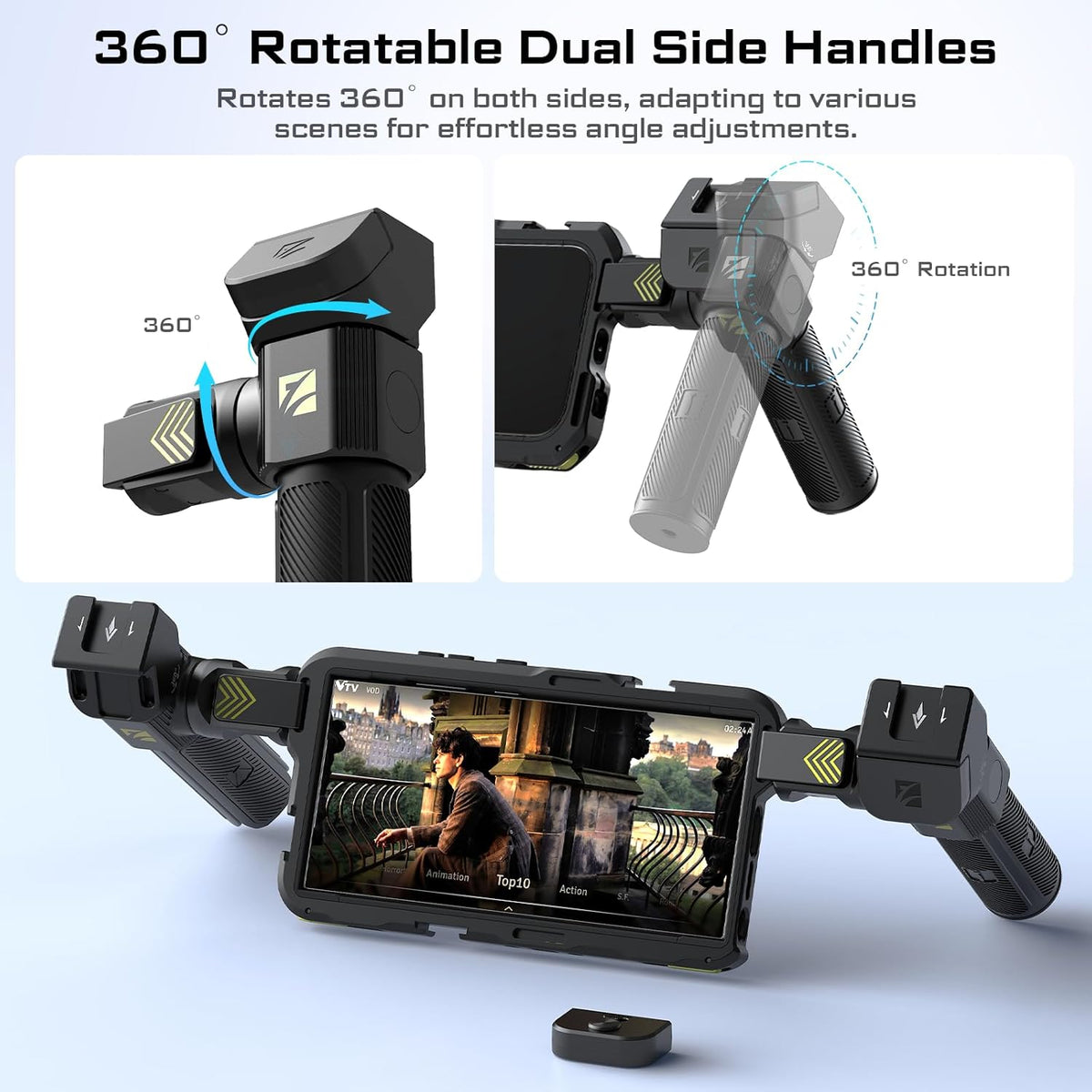 Freewell Genius Rig Cage voor Samsung S25 Ultra - gereedschapsvrije installatie, statief- en monopod-handgrepen, Bluetooth-afstandsbediening, flexibele bevestigingen voor professioneel filmen