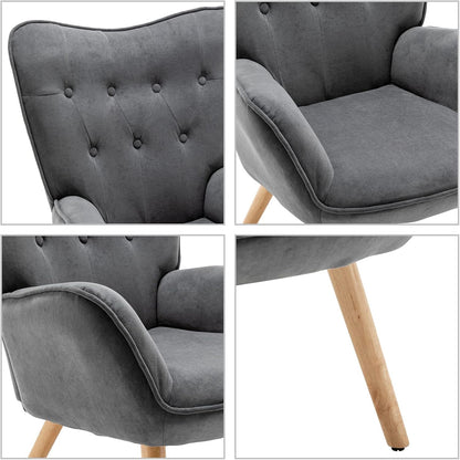 HollyHOME Comfortable Armchair with Footstool Living Room Chair Velvet Accent Chairs Cozy Relaxing Armchairs Reading Chair Bedroom, Dark Grey