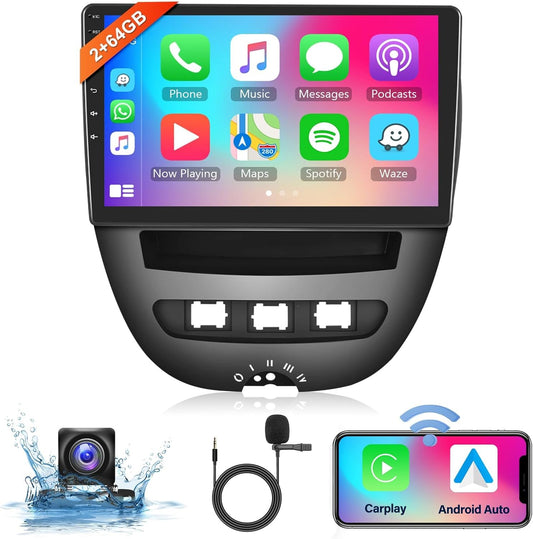 2+64G 10" Wireless Carplay Android Auto Android autoradio voor Toyota Aygo/Peugeot 107/Citroen C1 2004-2014 met touchscreen met Bluetooth HiFi/RDS/FM-radio + Navi/AHD achteruitrijcamera/CANBUS