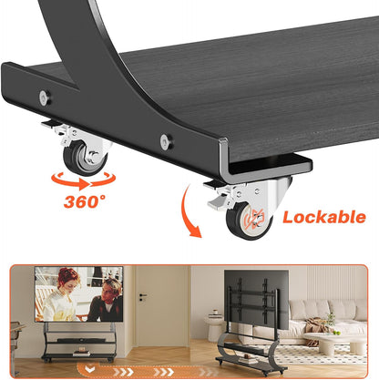 Tv-standaard, oprolbaar, voor 50-100 inch platte en gebogen tv's tot 100 kg, tv-standaard, in hoogte verstelbaar, met 2-traps plank, MAX VESA 900 x 600 mm (zwart)
