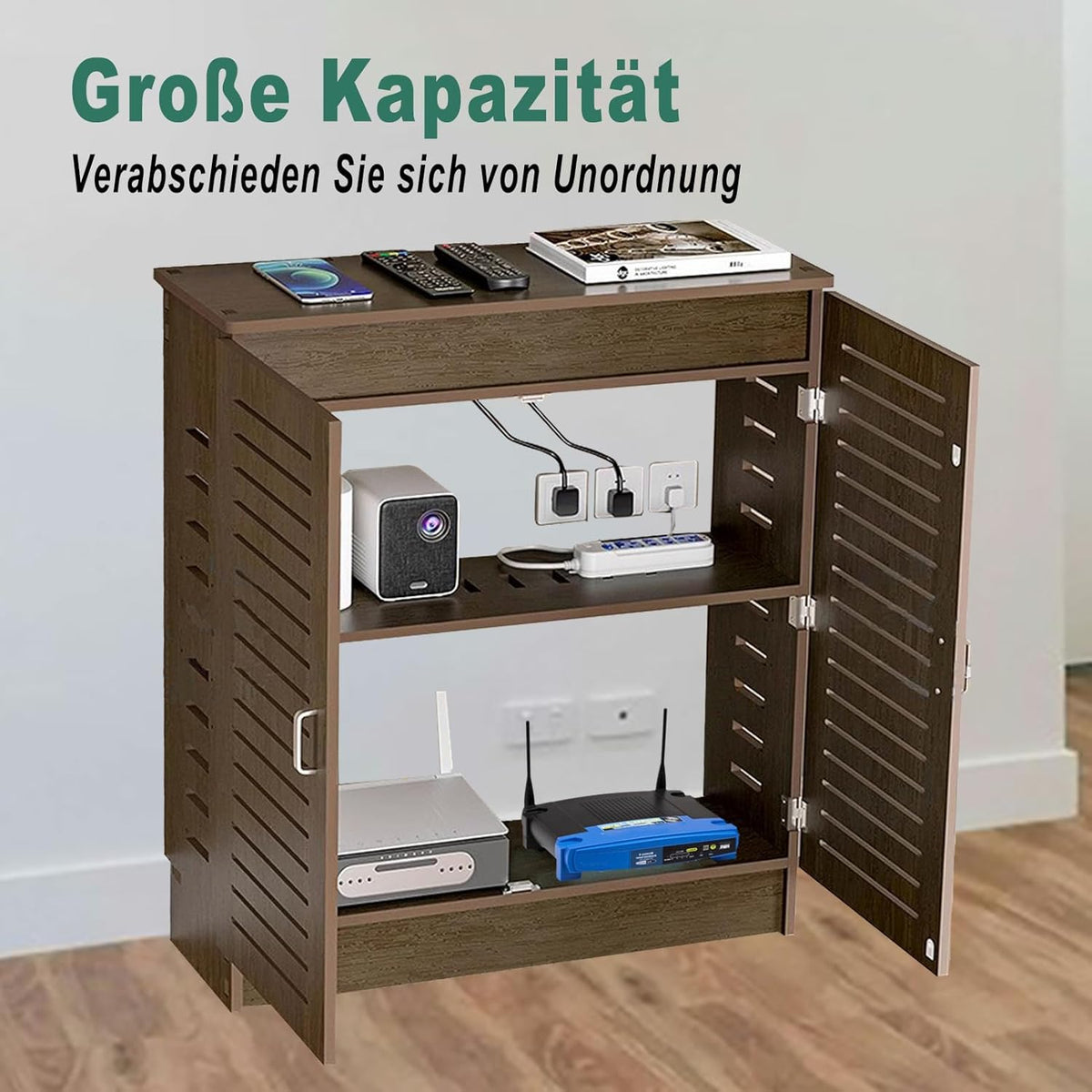 WiFi-router Opbergbox, WiFi-router Opbergkast met Verstelbare Planken, Geschikt Voor Kantoor- en Thuisgebruik (Walnoot, 70 x 50 x 25 cm)