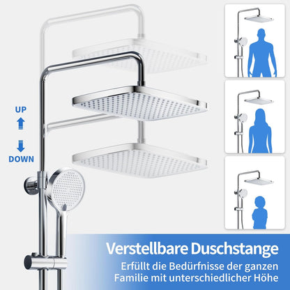 Thermostatisch Douchesysteem – Douche Set – Regendouche – Handdouche – Doucherail – Complete Set Chroom – 38°C Thermostaat – XL Regendouche 30x20 cm