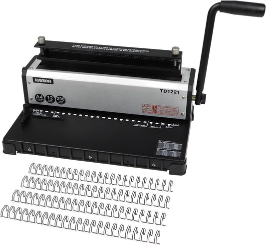 Metaaldraad bindmachine – Draadbindmachine – Wire-O Bindmachine – Bindmachine – Documentbinder – Voor A4 – 2:1 Ponsafstand Met 23 Gaten – Perforeert Tot 12 Vellen En Bindt Tot 220 Vellen
