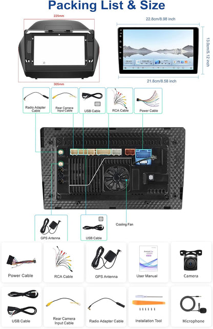 4G+64G 8-Kern Qualcomm Android 15 autoradio voor Hyundai IX35 2010-2015 met Navi Carplay Android Auto, 9 inch 2Din-autoscherm met GPS WIFI Bluetooth FM/RDS Radio DSP SWC Camera+MIC