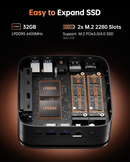 NiPoGi Hyper H1 Mini PC W-11 PRO met ΑΜD Ryzen 7 6800H (Max 4,7 GHz, 8C/16T) 32GB LPDDR5 4800MHz/512GB M.2 NVMe SSD, Mini Desktop PC voor Office DP 2.0+HDMI 2.0+Type-C 4K Triple Display/WiFi 6/BT5.2
