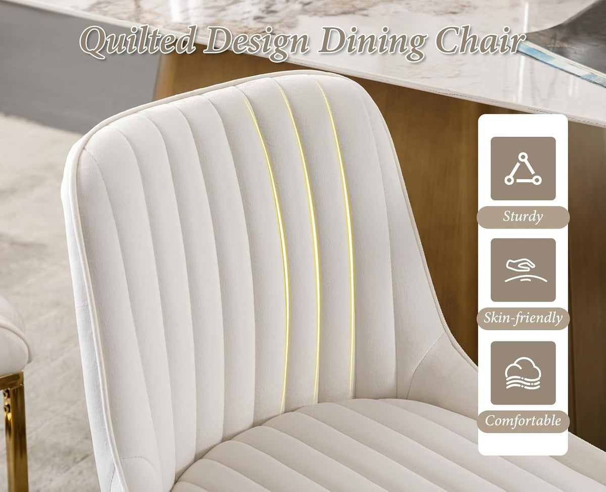chairus Dining Chairs Set of 4 Velvet Living Room Chairs, Upholstered Office Chairs with Metal Legs, Armless Chairs for Bedroom, White, 4 - QUORE