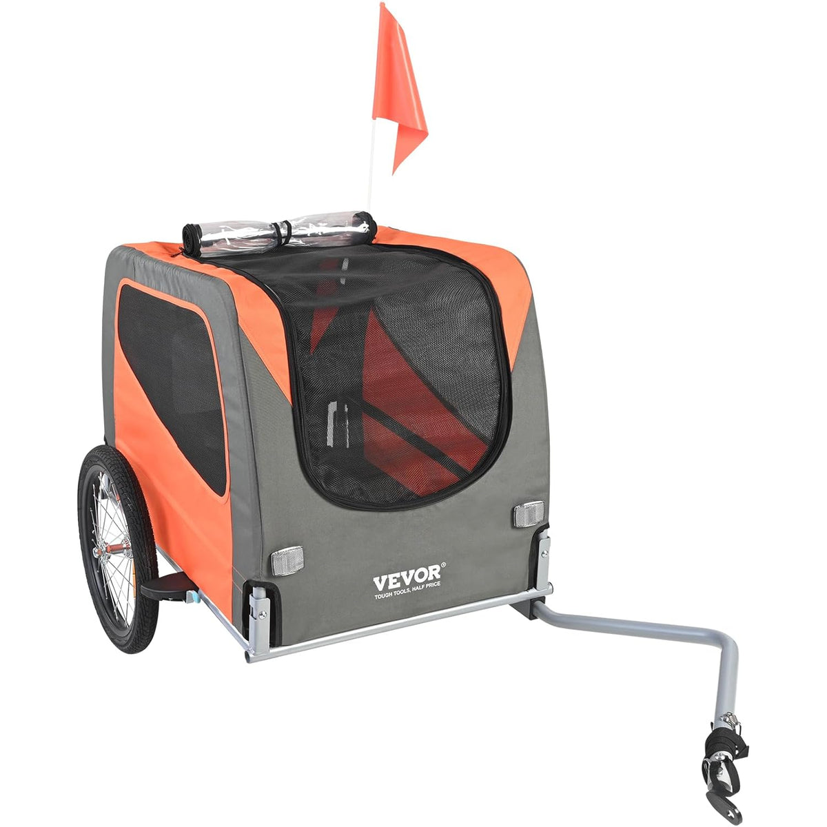 VEVOR Fietskar voor honden, inklapbaar, max. draagkracht 30 kg, kinderwagen voor huisdieren met snelontgrendelingswielen, stalen frame, fietskar voor aanhanger, dieren, oranje/grijs
