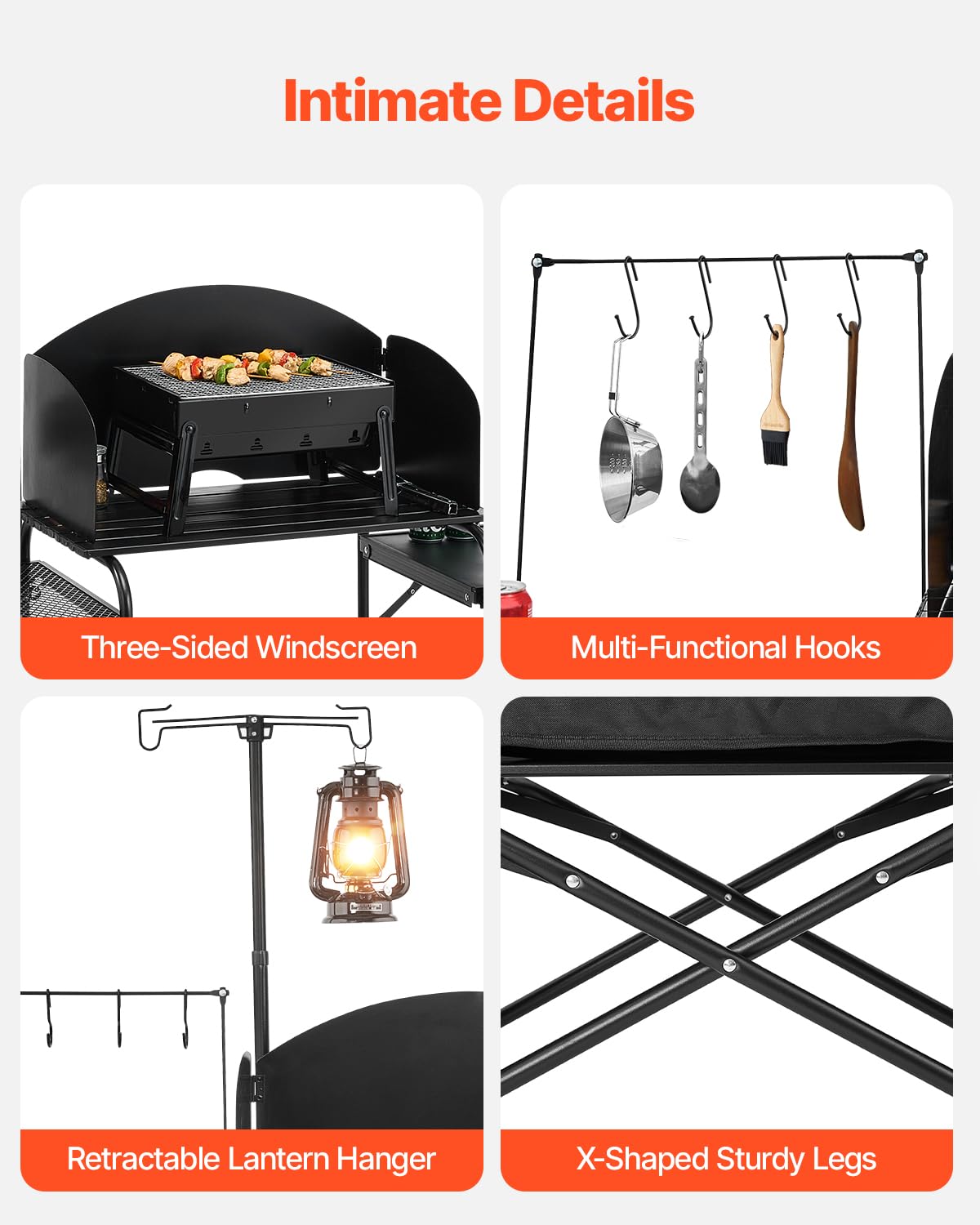 VEVOR Keukentafel voor camping buiten, aluminium, met opbergkast, draagtas, afneembare voorruit, geschikt voor barbecue, feest, picknick, reizen, camper, zwart